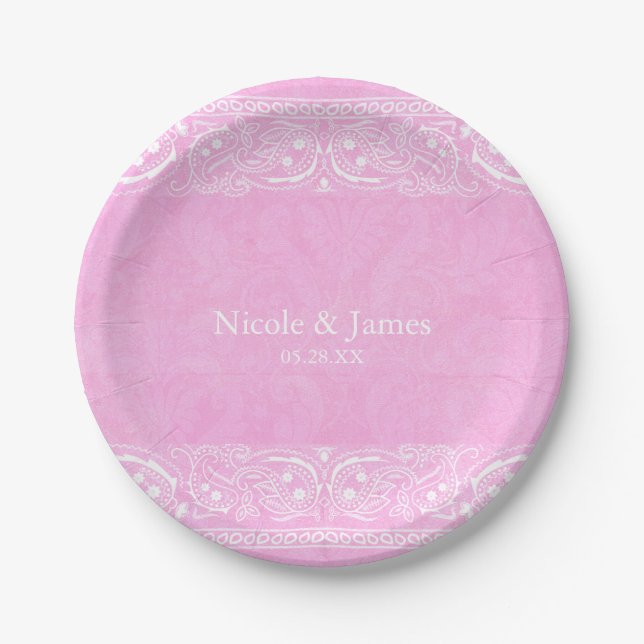 Pink Rustic Paisley Country Western Hochzeit Pappteller (Vorderseite)
