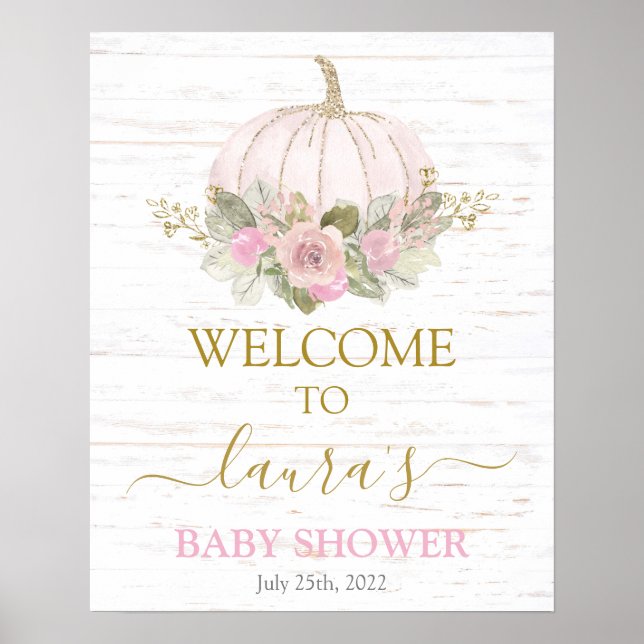 Pink Rustic Pumpkin Baby Dusche Begrüßungszeichen Poster (Vorne)
