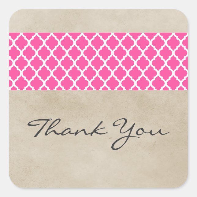 Pink Rustic Quatrefolie Danke Stickers (Vorderseite)