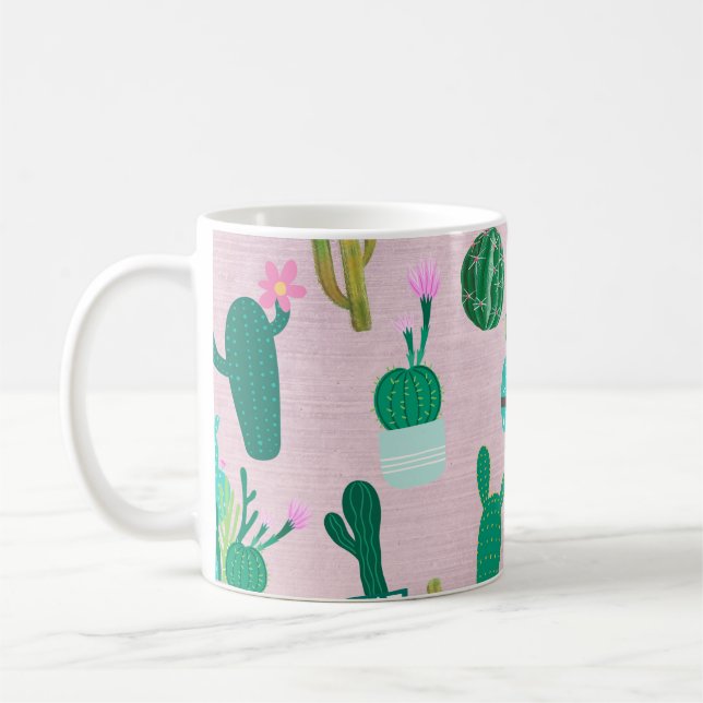 Pink Rustic Southwestern Cacti Cactus Pflanze Kaffeetasse (Links)