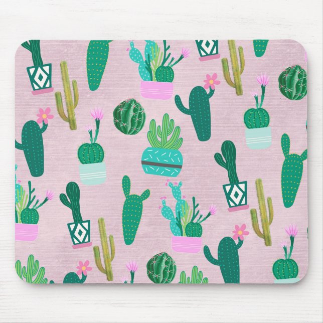 Pink Rustic Southwestern Cacti Cactus Pflanze Mousepad (Vorne)