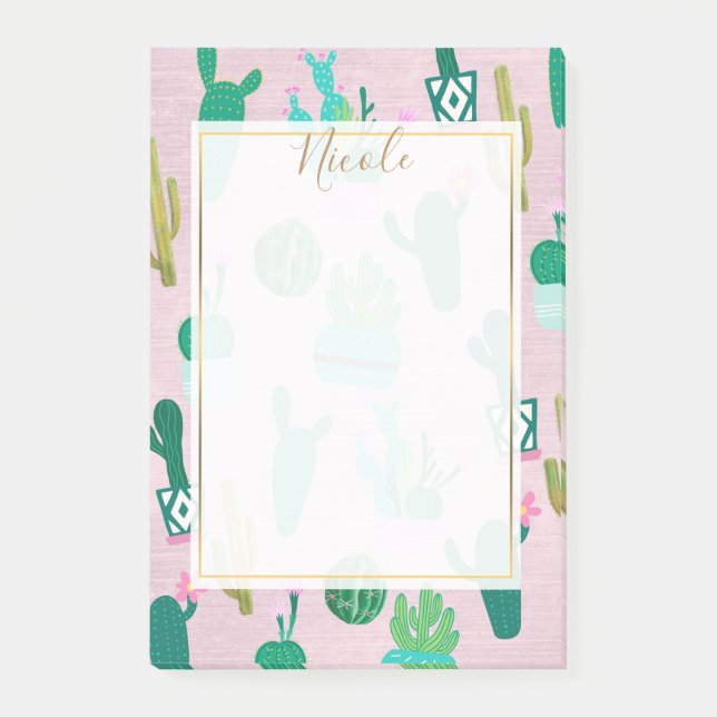 Pink Rustic Southwestern Cacti Cactus Pflanze Post-it Klebezettel (Vorderseite)
