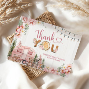 Pink Rustic Wood Camper Danke Karte