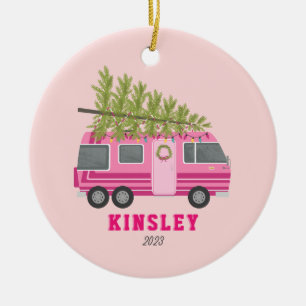Pink RV Camper Weihnachtsbaum Keramik Ornament