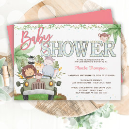 Pink Safari Animals Baby Dusche Einladung