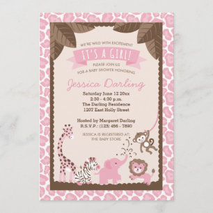Pink Safari Animals Girl Baby Shower Einladungen