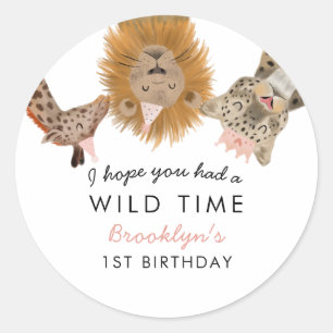 Pink Safari Animals Thema Girl Geburtstagsparty Runder Aufkleber