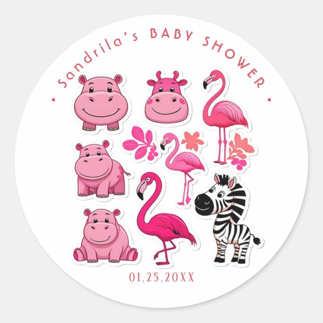 Pink Safari Animals Theme Girl Birthday Party  Runder Aufkleber (Vorderseite)