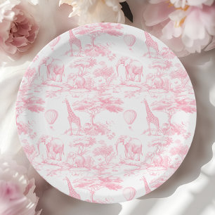 Pink Safari Animals Toile de Jouy Baby Dusche Pappteller