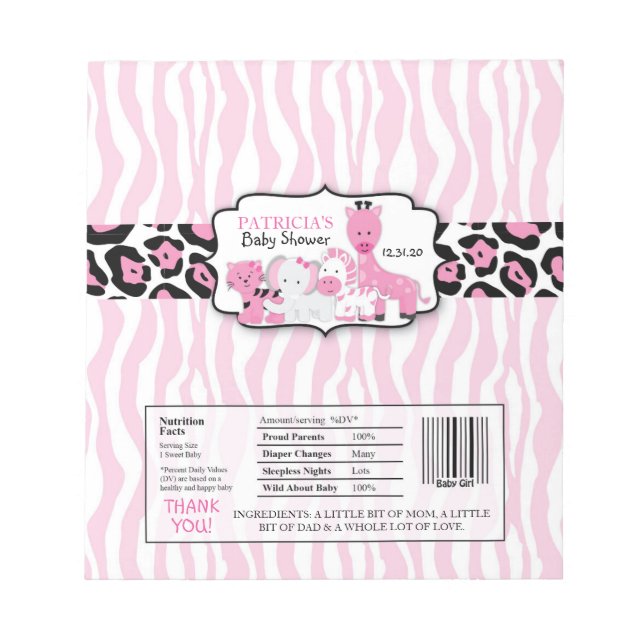 Pink Safari Chocolate Candy Bar Wrappers Notizblock (Vorderseite)