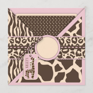 Pink Safari Giraffe & Cupcake zum zweiten Geburtst Einladung