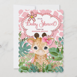 Pink Safari Giraffe Kinderdusche Einladung