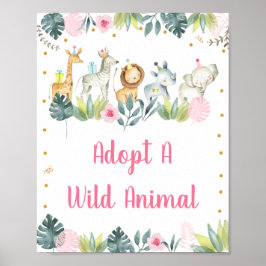 Pink Safari Jungle Adoptiere ein Tier Geburtstag Poster