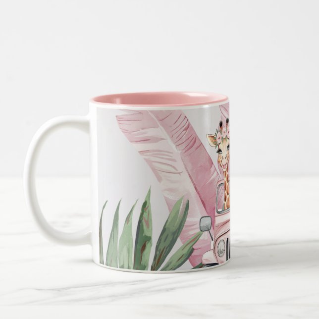 Pink Safari Jungle Adventure Girl Baby Shoft Zweifarbige Tasse (Links)