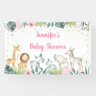 Pink Safari Jungle Baby Dusche Banner