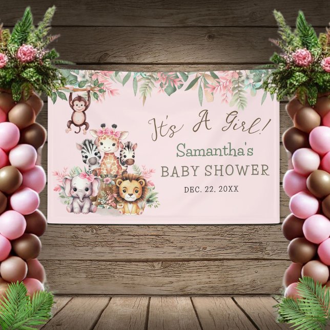 Pink Safari Jungle Baby Dusche Banner Girls Thema (Von Creator hochgeladen)
