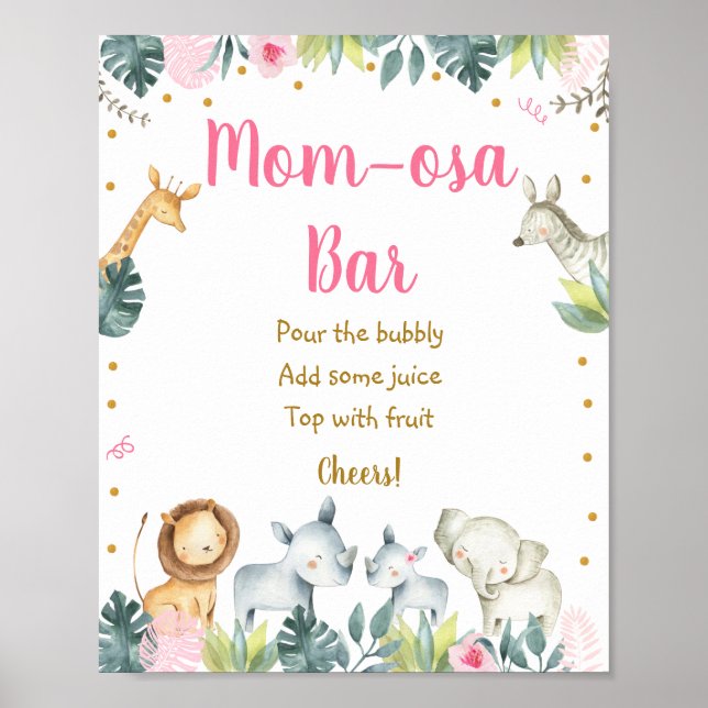Pink Safari Jungle Baby Dusche Mimosa Bar Poster (Vorne)