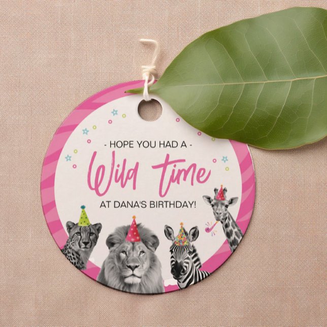 Pink Safari Jungle Rufen alle Tiere Geburtstag Geschenkanhänger (Von Creator hochgeladen)