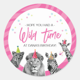 Pink Safari Jungle Rufen alle Tiere Geburtstag Runder Aufkleber