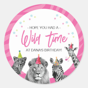 Pink Safari Jungle Rufen alle Tiere Geburtstag Runder Aufkleber