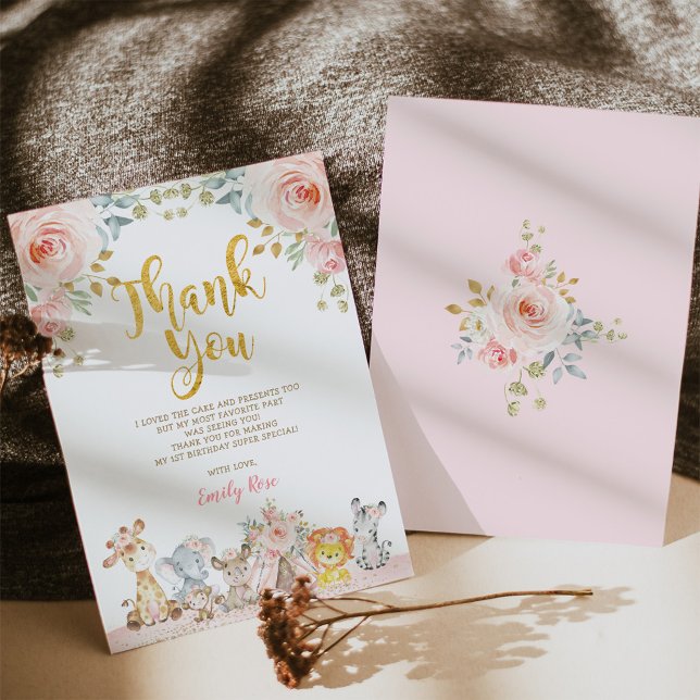 Pink Safari Tiere Wild ein Party Danke Karte (Von Creator hochgeladen)