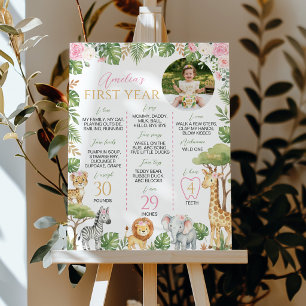 Pink Safari-Tiere Wilde Eins Geburtstagsmeilenstei Poster