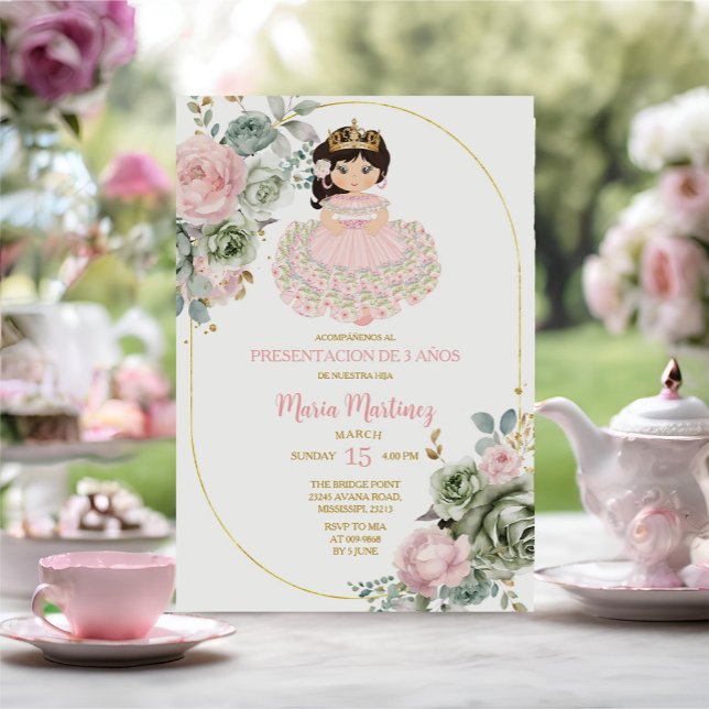 Pink & Sage Blume Niña Presentación De Tres Años Einladung (Von Creator hochgeladen)