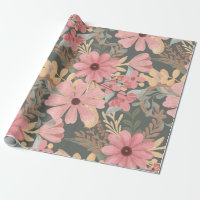 Pink Sage Green Flowers Leave Watercolor