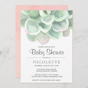 Pink Sage Green Girl Succulent Baby Dusche Einladung