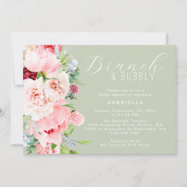 Pink Sage Green Watercolor Floral Bridal Brunch Einladung