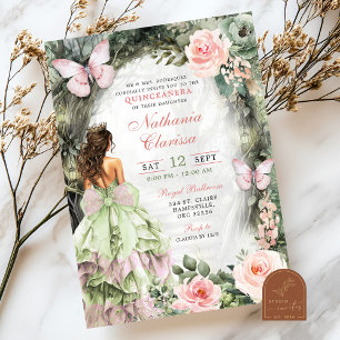 Pink Sage Green Whimsiswald Quinceanera Einladung