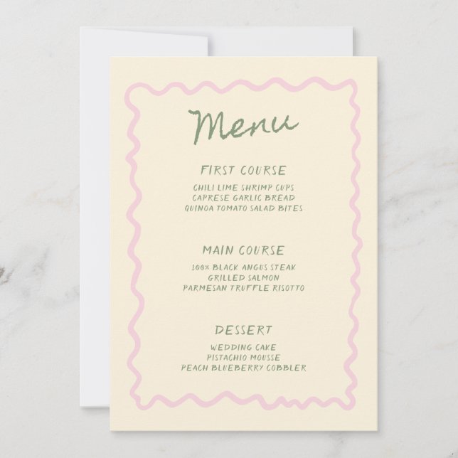 Pink Sage Whimsical Handwriting Menu Card Einladung (Vorderseite)