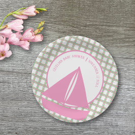 Pink Sailboat Girl Nautical Baby Dusche Pappteller