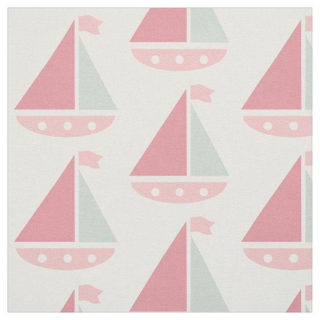 Pink Sailboat Pattern Nautic White Stoff (Muster)