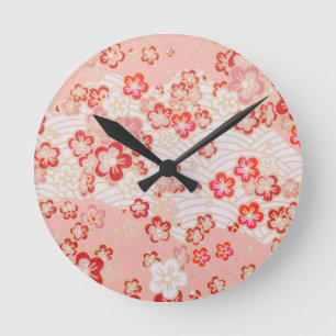 Pink Sakura Blossom Japanisches Muster Runde Wanduhr