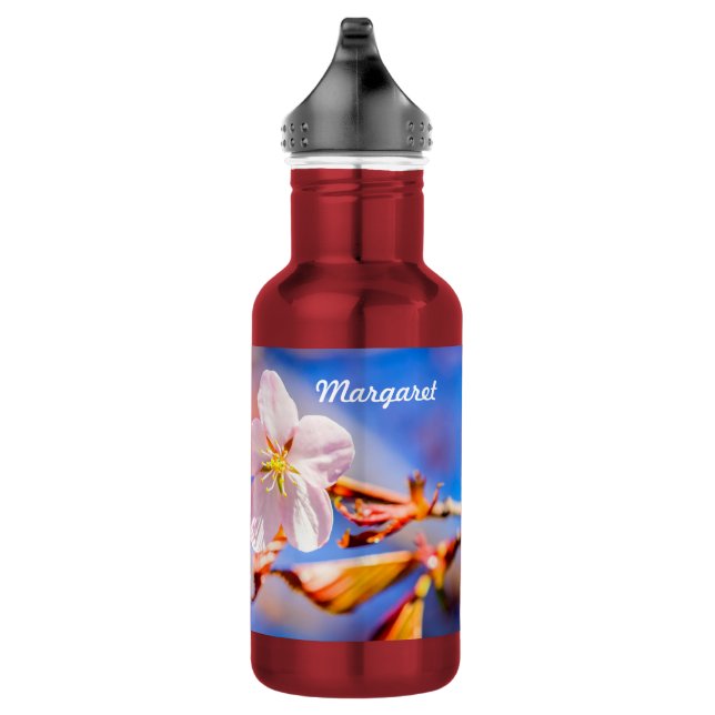 Pink Sakura Blume Blue Sky Edelstahlflasche (Rechts)