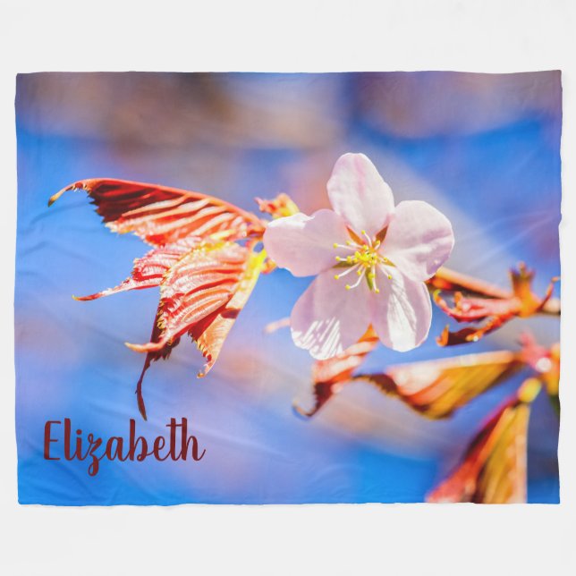 Pink Sakura Blume Blue Sky Fleecedecke (Vorderseite (Horizontal))