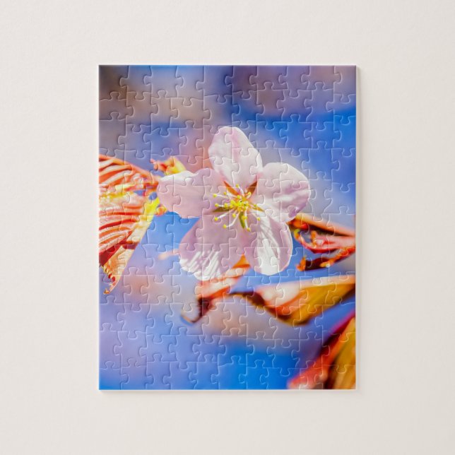 Pink Sakura Blume Blue Sky Puzzle (Vertikal)