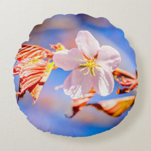 Pink Sakura Blume Blue Sky Rundes Kissen