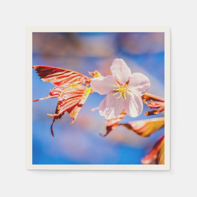 Pink Sakura Blume Blue Sky Serviette (Vorderseite)