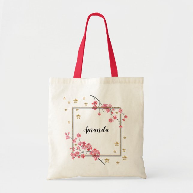 Pink Sakura Bräute personalisiert Tragetasche (Vorne)