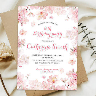Pink Sakura Cherry Blossom Sweet 16. Geburtstag Einladung