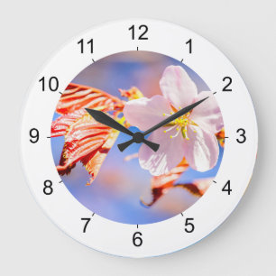 Pink Sakura Flower Blue Sky Große Wanduhr