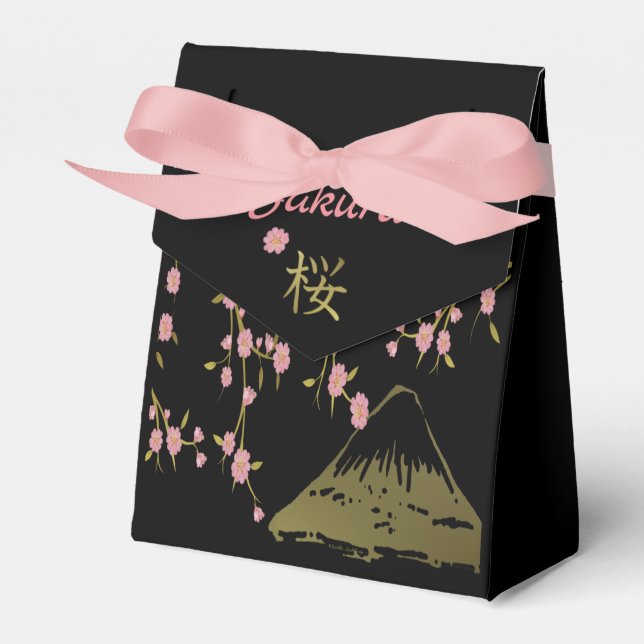 Pink Sakura Gold Schwarz Japanisch Print Feed Box Geschenkschachtel (Vorderseite)