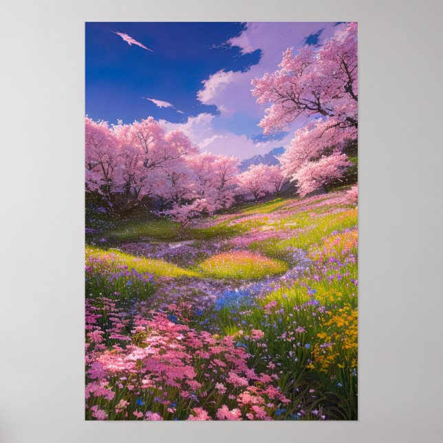 Pink Sakura Meadows Poster (Vorne)