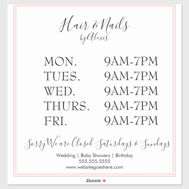 Pink Salon Business Sign Sticker (Blatt)