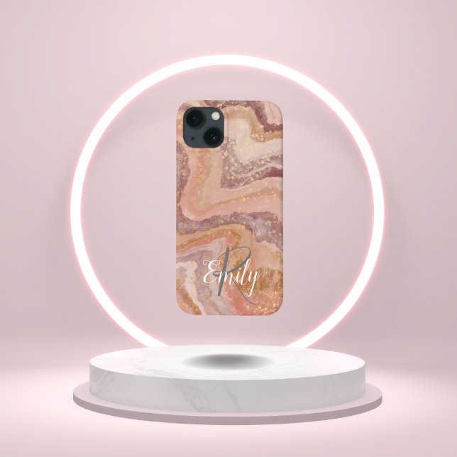 Pink Sandstone Agate Marble Abstrakt Name Monogram Case-Mate iPhone Hülle (Von Creator hochgeladen)