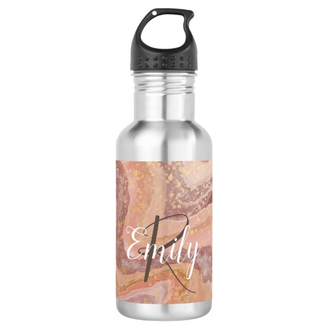 Pink Sandstone Agate Marble Abstrakt Name Monogram Edelstahlflasche (Vorderseite)