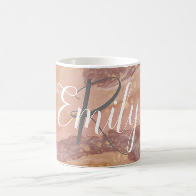 Pink Sandstone Agate Marble Abstrakt Name Monogram Kaffeetasse (Mittel)