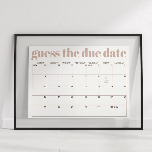 Pink Sandstone Typography Baby Shower Guess Date Poster (Von Creator hochgeladen)